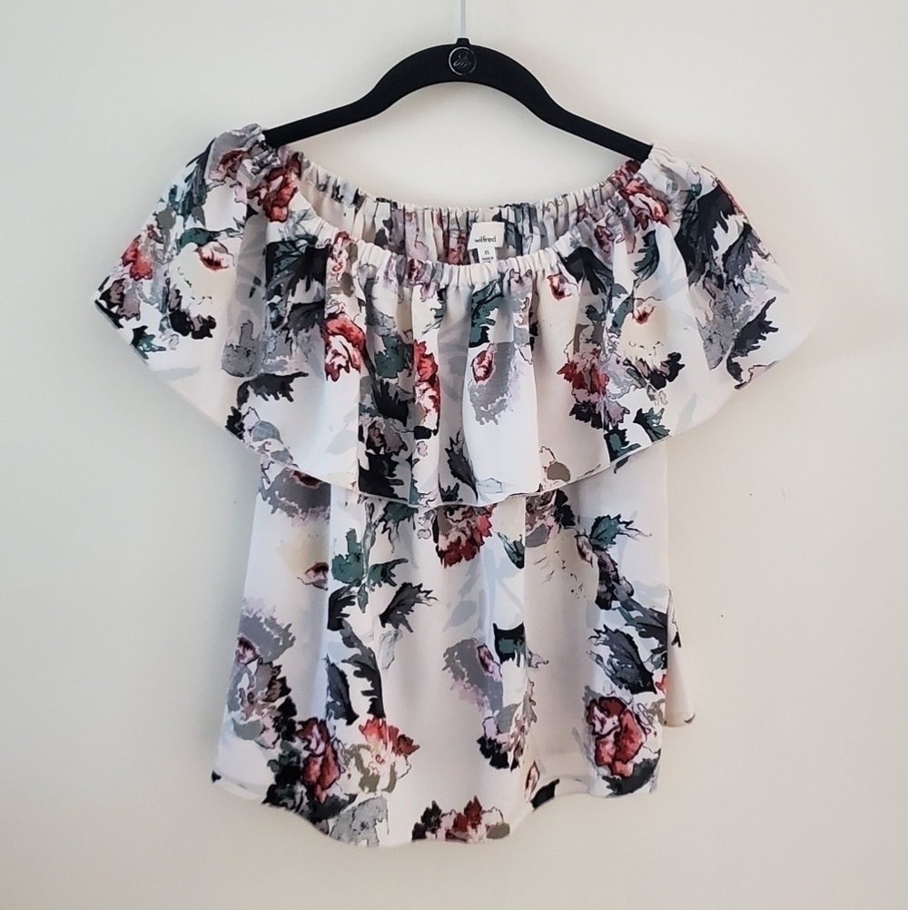 Aritzia Wilfred Silk Floral Off Shoulder Blouse